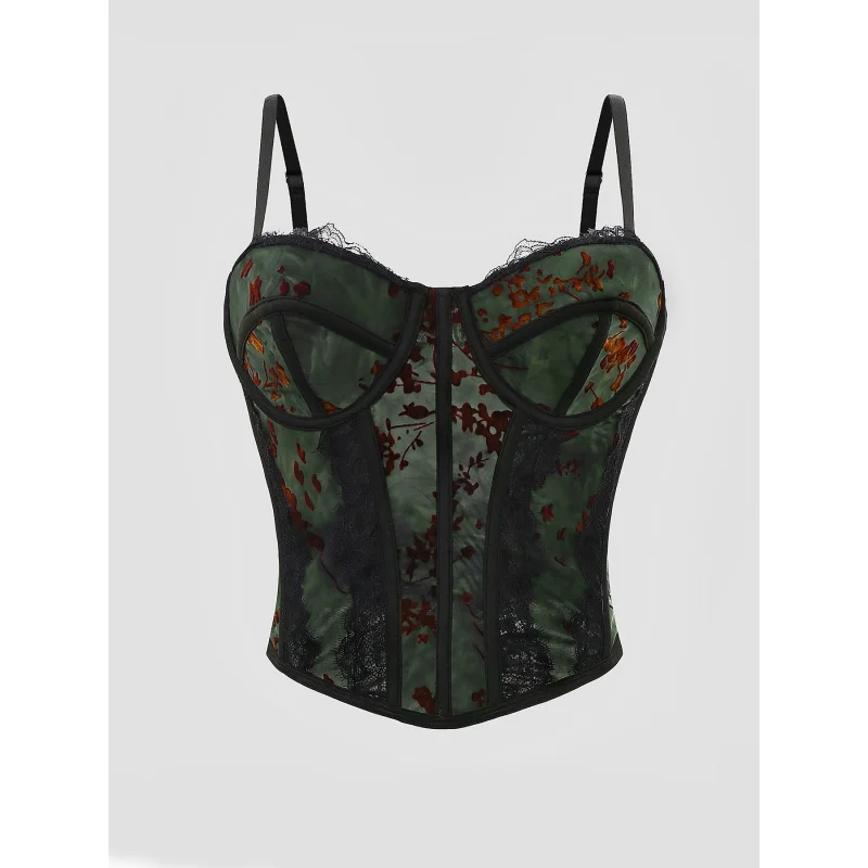 European style eyelash lace fishbone backless skinny sling corset top