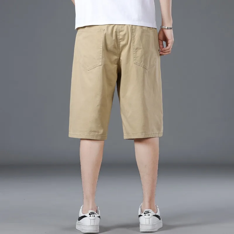 Summer Men Shorts Stretched Chubby Plus Size Male Oversized 5XL 6XL 7XL Elastic Boys Loose Khaki Blue Straight Half Trousers