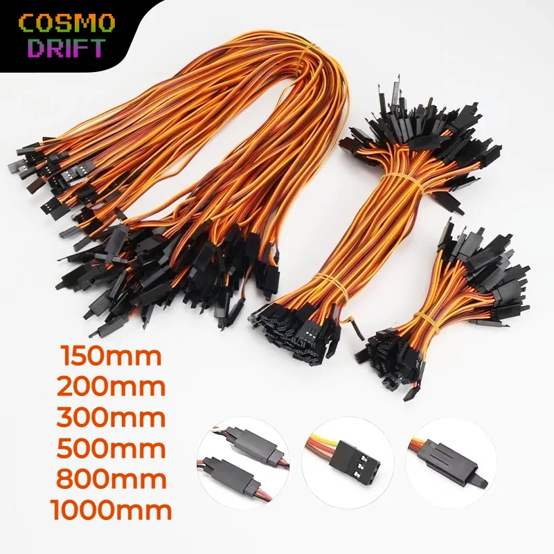 10Pcs 150/200/300/500mm 3P Servo Extension Cable 22AWG Twisted Wire Futaba JR Male to Female 60 Core RC Model Airplane Parts
