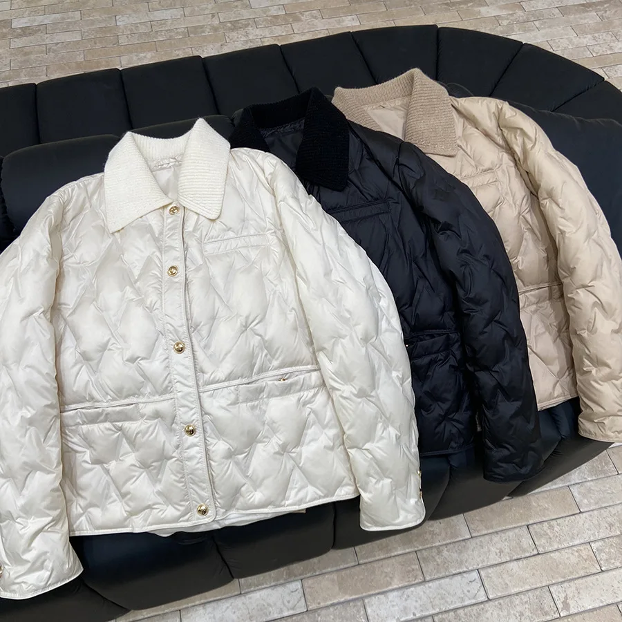 

2025 Autumn/Winter New Women's Down Jacket Knitted Collar Commuter White Duck Down Jacket
