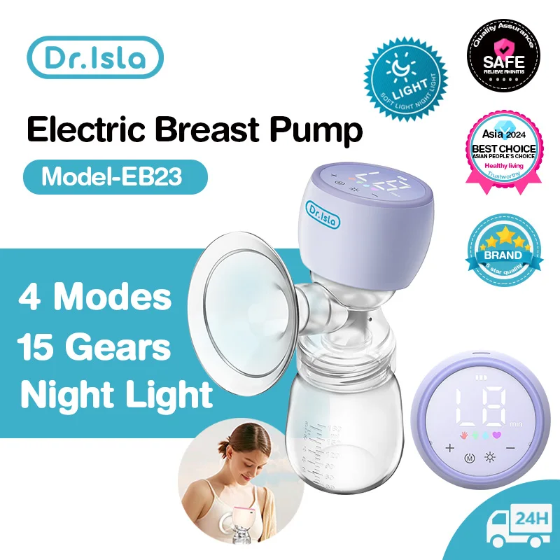 Dr.isla Portable Electric Breast Pump with Night light Milk Puller for Breastfeeding Low Noise with 180ml Milk Bottle BPA-Free