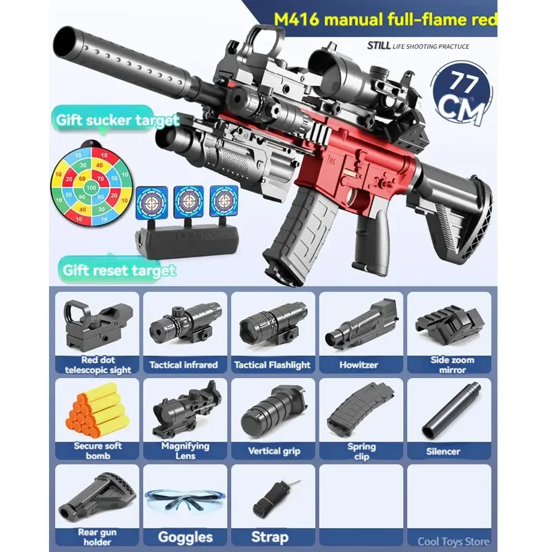 Toys for Boys Gun M416 Toy Rifle Sniper Soft Bullet Weapons Manual Launcher Foam Dart Blaster Air Gun for Children Shooting Game