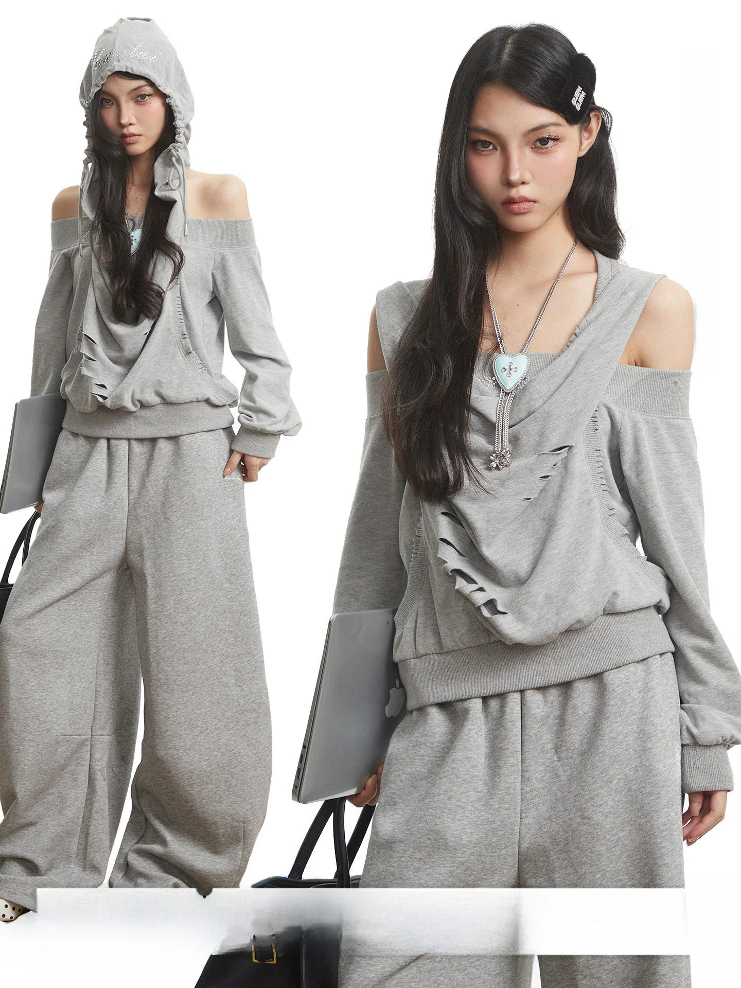 

Свободная толстовка с капюшоном и длинным рукавом, повседневная, с дизайнерскими прорезями, осенне-зимняя новинка, женский топ, удобный спортивный стиль