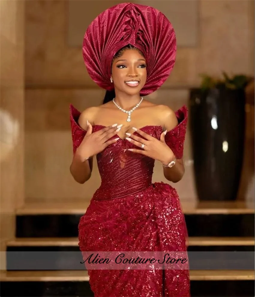 

Chic New Red Prom Dreses African Wedding Party Dresses Women Beading Corset Gown Formal Prom Party Gowns Customized