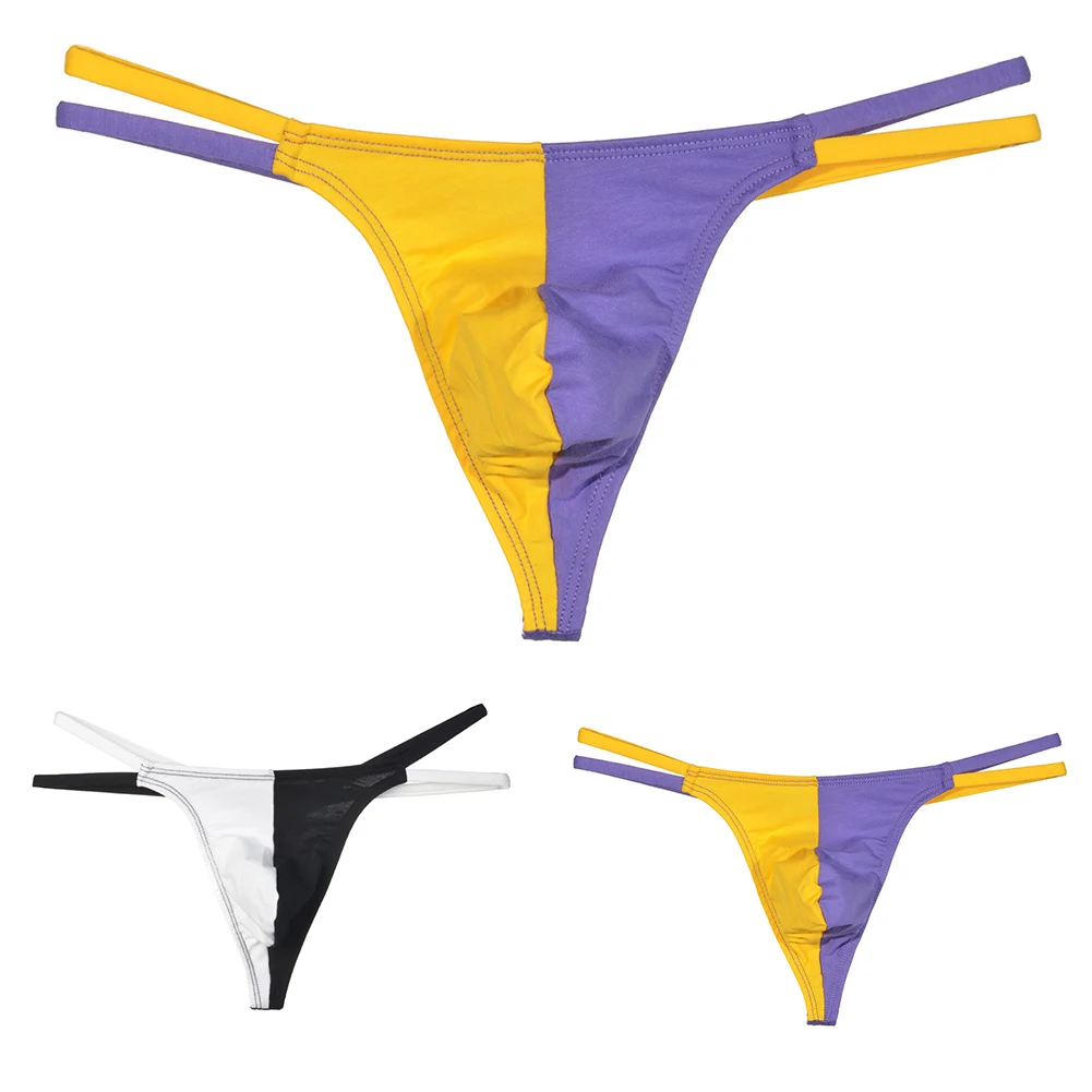 Double Belt Color Matching Elastic G-string Thong Mens Underwear Comfortable U Pouch T-Panties Man Briefs Tanga