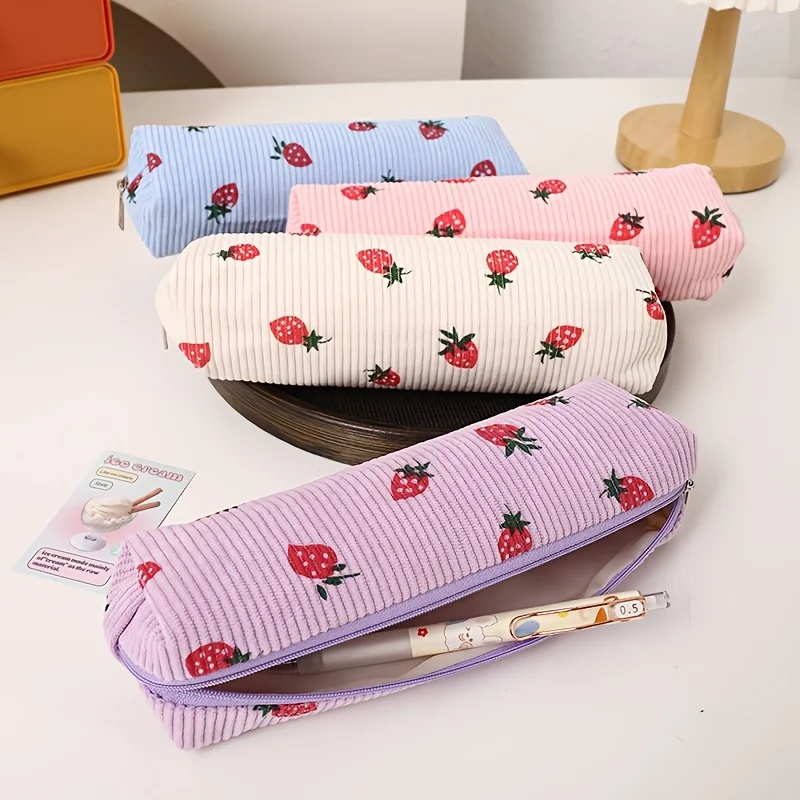 2/1 Piece Random Color Strawberry Pencil Case Suitable for All Seasons, Large Capacity Student Stationery Storage Bag, Portable Makeup Bag, Pencil Box, Suitable for Desktop Accessories, Ideal for Travel, Cosmetics, and Stationery Storage, Compact and Portable Size, Multifunctional Storage, Durable Zipper Closure, Halloween and Christmas Gift