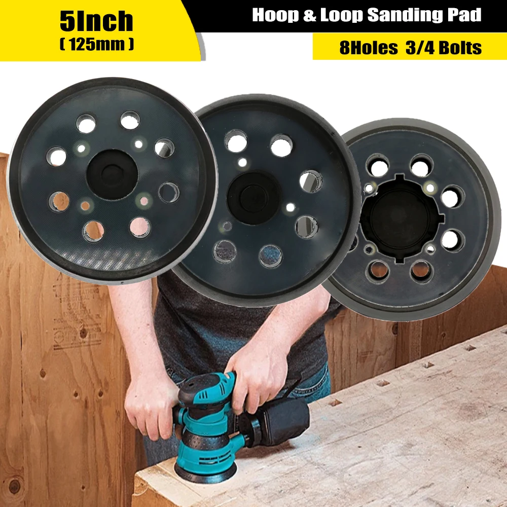 Almohadilla de lijado de respaldo de 8 orificios, 5 pulgadas, 125MM, 3/4 pernos, almohadilla de respaldo para lijadora Orbital Makita/DEWALT/lIJADORA DEWALT, 1 ud.