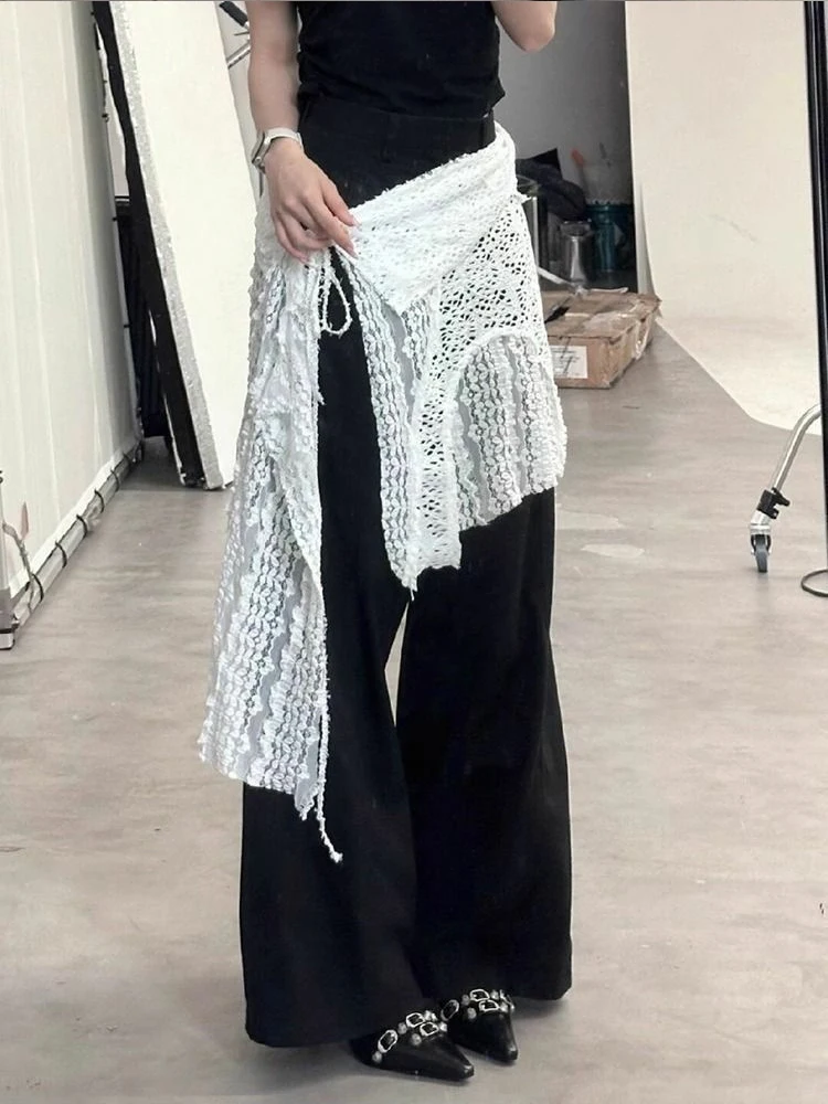 

Y2K Irregularly Lace Layered Skirt White Hollow Out Skirt Pants Women's Harajuku Mini Skirts Japanese Vintage Clothes