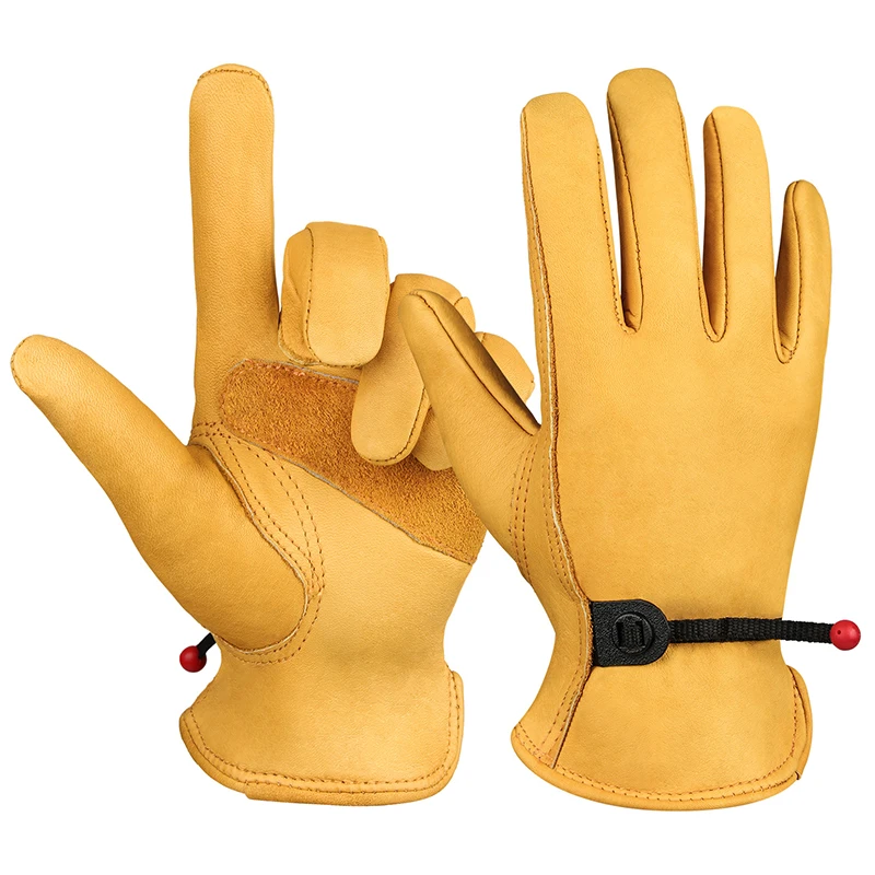 1 Pair Men Work Gloves Soft Cowhide Welding Security Protection Safety Workers Mechanic Driver Hunting Driving Farm Garden Glove