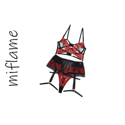 miflame-Lace lace matching color embroidery heavy craft sexy bra set