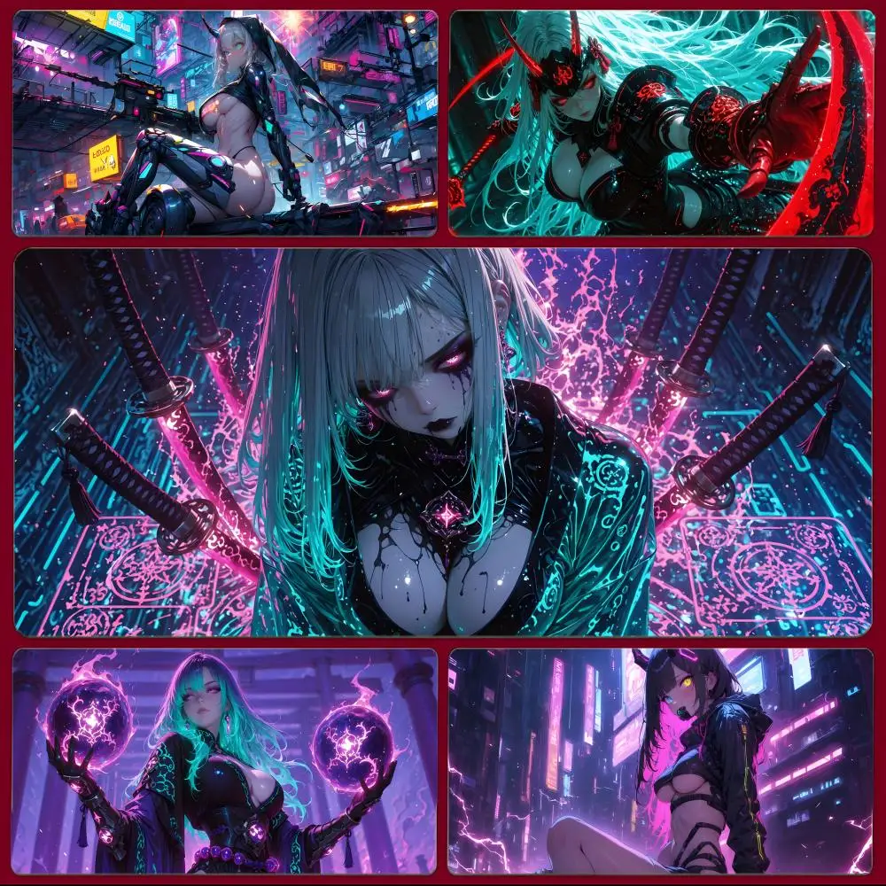 character futuristic C-CyberpunkStyleGirl Mouse Pad Large Gaming Mousepad with Stitched Edges Thickened Desk Mat PC