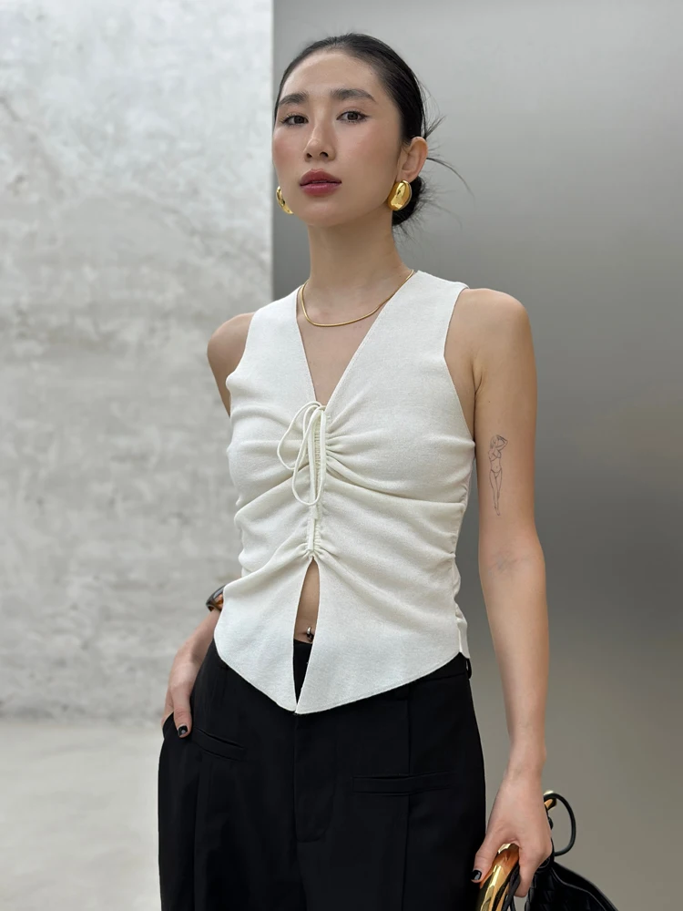 

BodhlCat Wool Blend Slim Fit Vest Women's Drawstring Design Summer Style Color Commute Fashion Single Piece