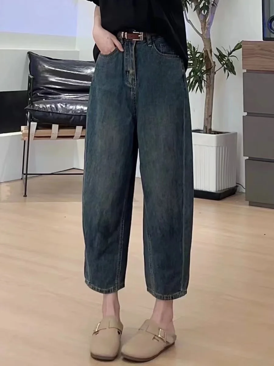 

High Waist Elastic Harlan Jeans Women's Spring Summer Loose Fit Eighteen Cotton Stretch Denim Blue Straight Leg Trousers