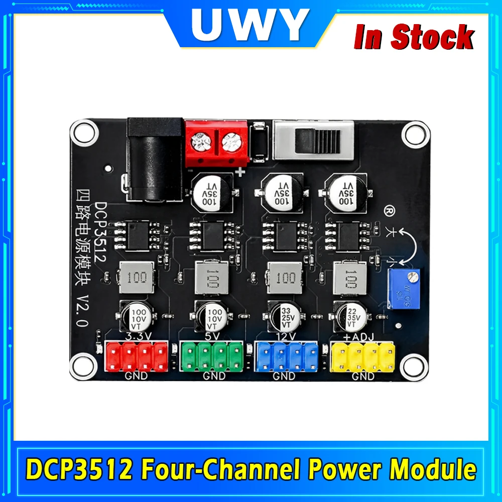 DCP3512 Four‑Channel DC‑DC Buck Power Module 6‑30V Input 0.9‑29.6V Output 3.5A Adjustable Voltage Regulator Board