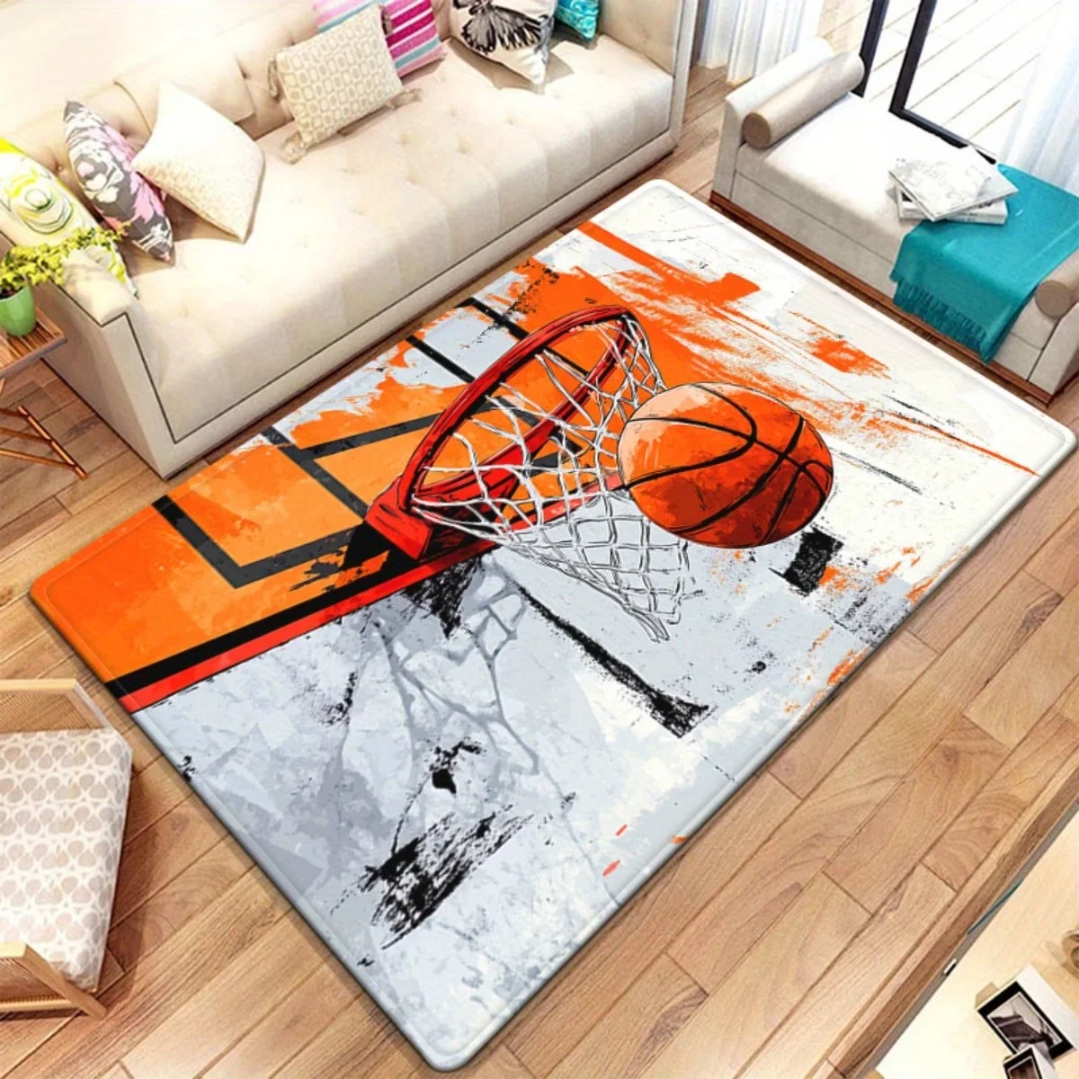 Newest Carpet Graffiti Basketball Hoop Ball Print Large Area Rug Sports Bedroom Non Slip Floor Carpet