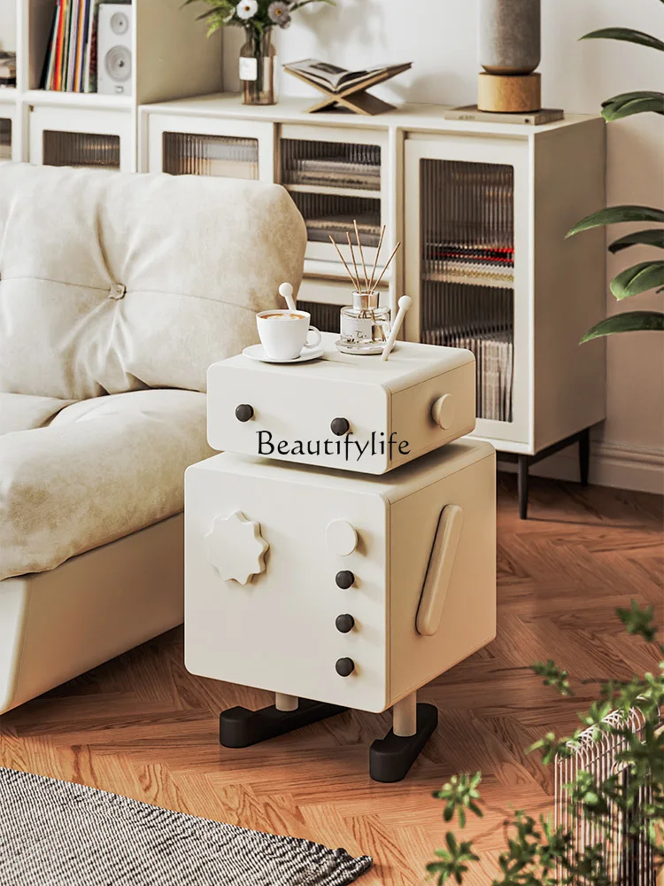 Robot Bedside Table Cream Style Bedroom Solid Wood Paint Sofa Storage Cabinet