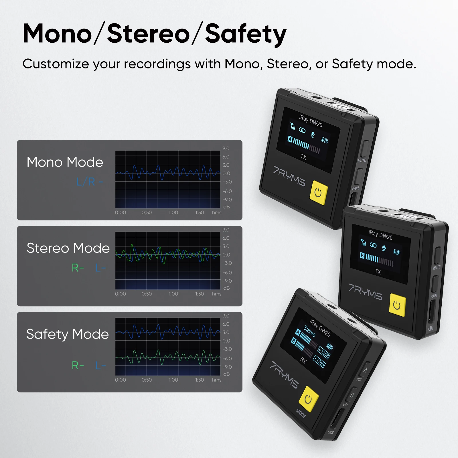 Microfone lapela sem fio 7ryms iray dw20 2.4g para câmera telefone entrevista vídeo youtube streaming ao vivo tiktok microfone de lapela sem fio para celular