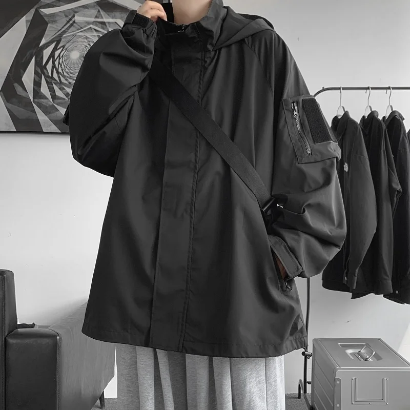 

Мужская повседневная свободная куртка на весну-осень с декоративными элементами на липучках, спортивная, в стиле рабочей одежды, модная, брендовая, на молнии, не требующая глажки