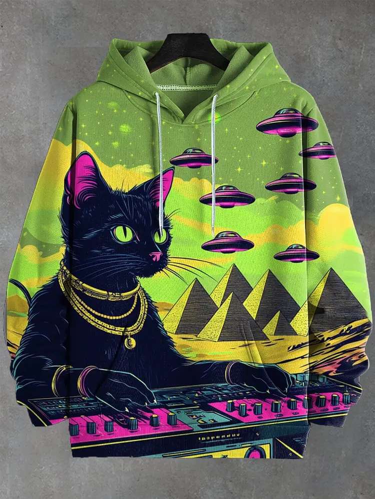 2025 メンズパーカーおかしいレインボーハッピー黒猫グラフィティアート 3D プリントスウェット男性女性トラックスーツ特大カジュアル Y2k コート