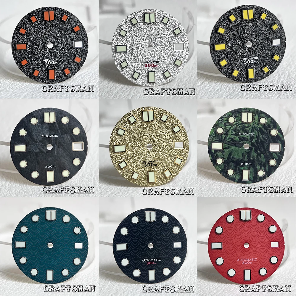 28.5mm Meteorite Texture Wave Texture Green Luminous Dial FIT NH35 3 o'clock NH36 3 o'clock Movement Case Custom Logo Dial