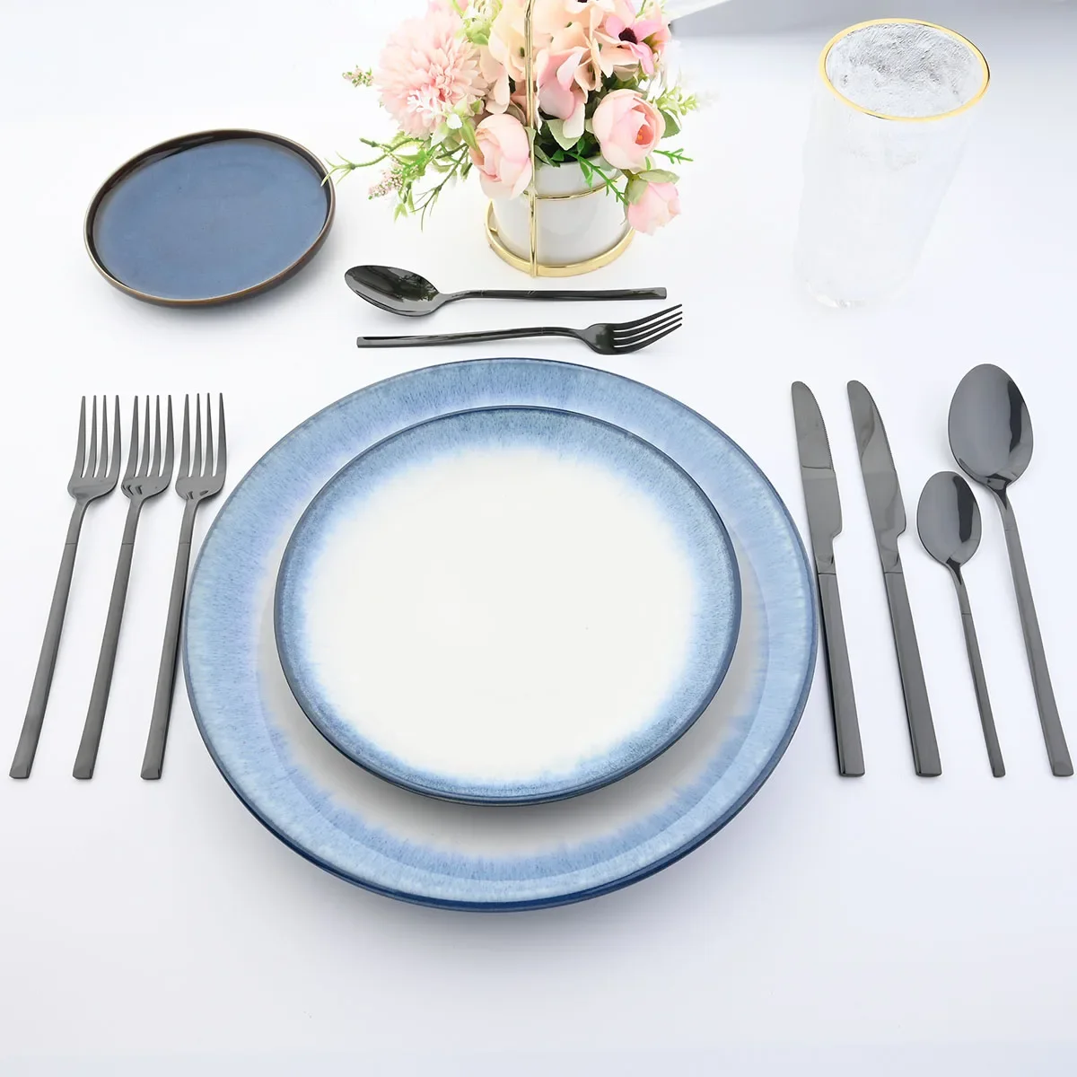 24pcs Dinnerware Sets Stainless Steel Black Tableware Set Knife Fork Spoon Flatware Set Cutlery Set Knife Fork Spoon Tea Spoon