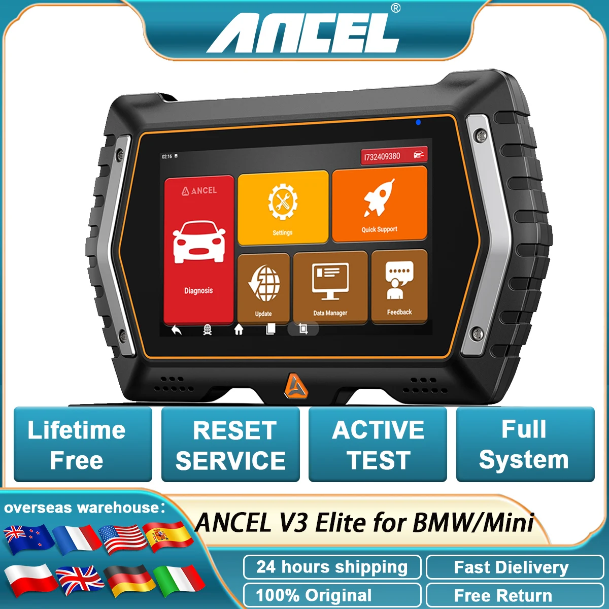 ANCEL V3 Elite OBD2 Auto Scanner Tool Active Test OBD All System Dianostic  Unlock Hidden Function for BMW Mini OBD2 Auto Tool