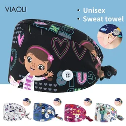 High Quality cartoon print sweat-absorbent Scrub hat Beautician cute hat spa lab men and women adjustable Scrub caps wholesale