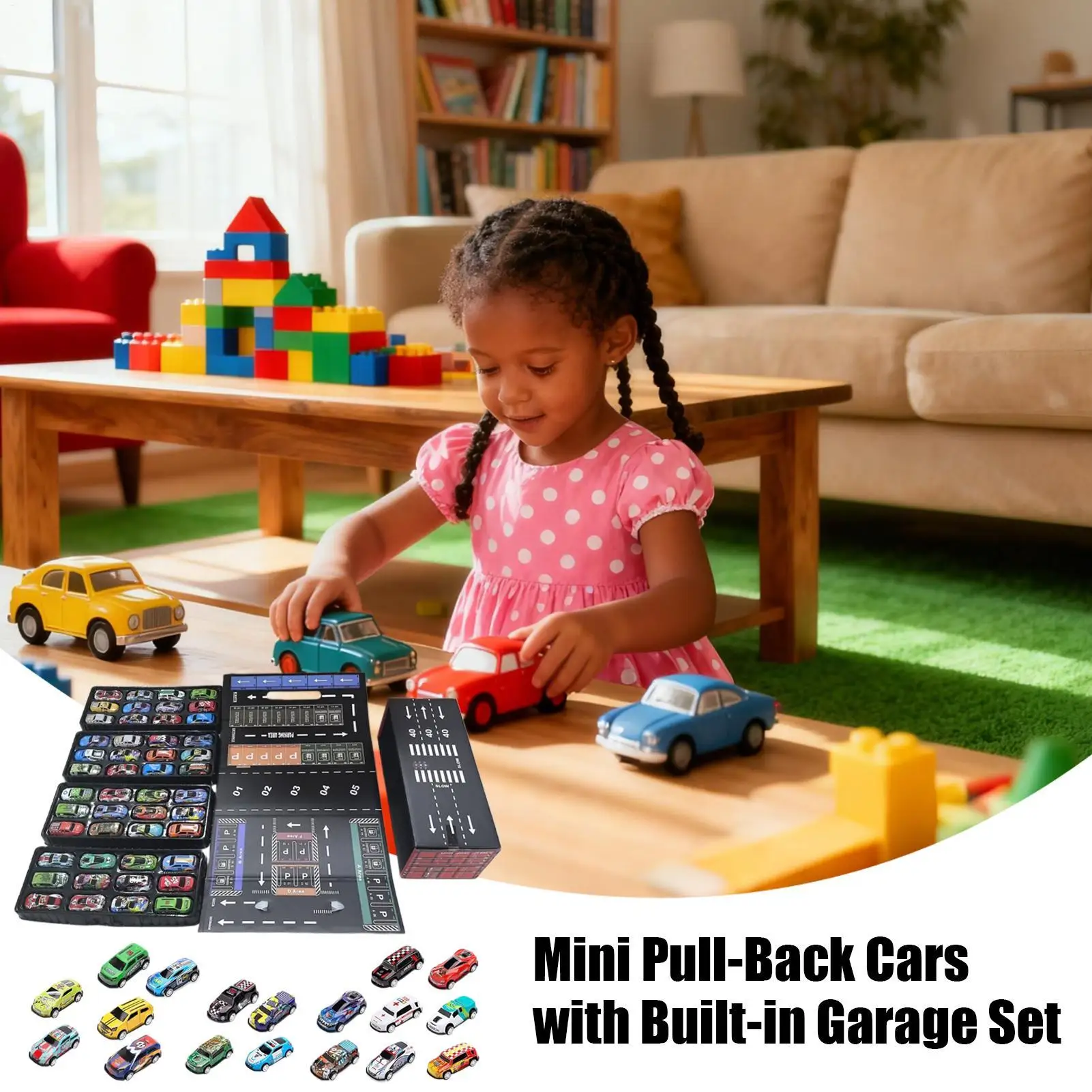 Tirare indietro le auto 48 pezzi Veicolo da gioco con garage incorporato Macchinine pressofuse per bambini Natale Compleanno Viaggi Aula Festa