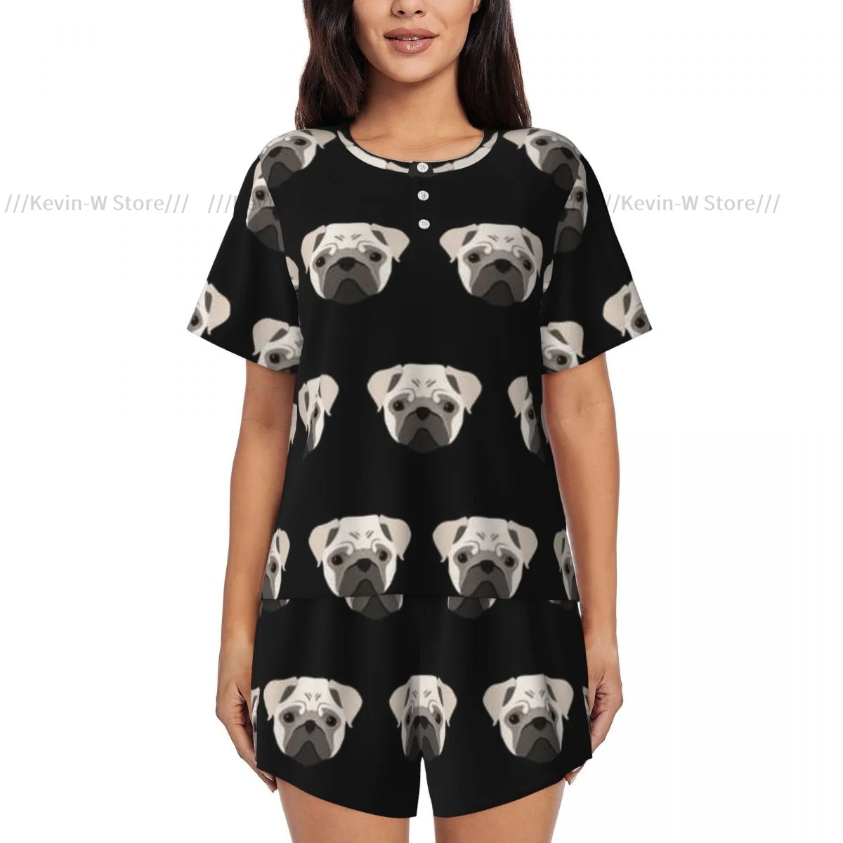 Women Pajamas Homewear Set Abstract Pug Dog Short-Sleeved Two-Piece Set Girl Nightwear Loungewear Sleepwear
