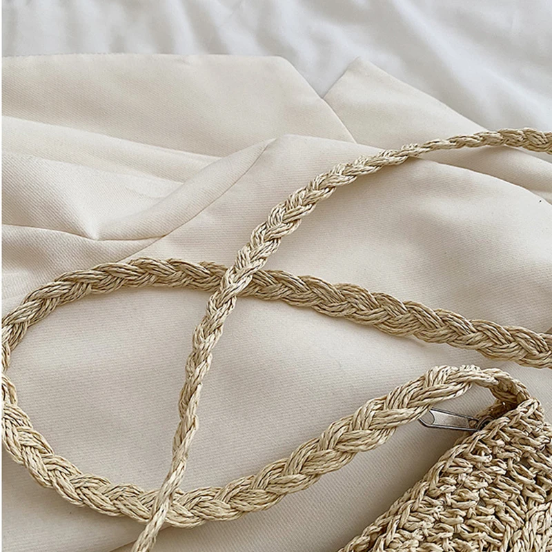 Mode Halbkreis Stroh Gewebt Schulter Umhängetasche Reise Kleine Handtasche Damen Sommer Handgemachte Rattan Quaste Design Strand Tasche – Detail 20
