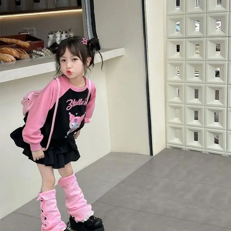 Sanrios Kuromi Kawaii Kids Sportswear Suit Outdoor Comfortable Long Sleevetop Sweatpants Set Autumntop Skirtsuit Girls Clothing