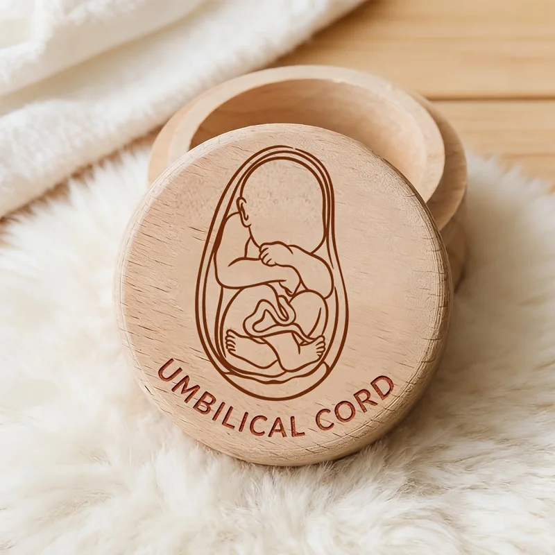 2D Umbilical Cord Wooden Storage Box Fetus Pattern Design Tooth Fetal Hair Collector Preservation Box Birth Souvenir Home Decor