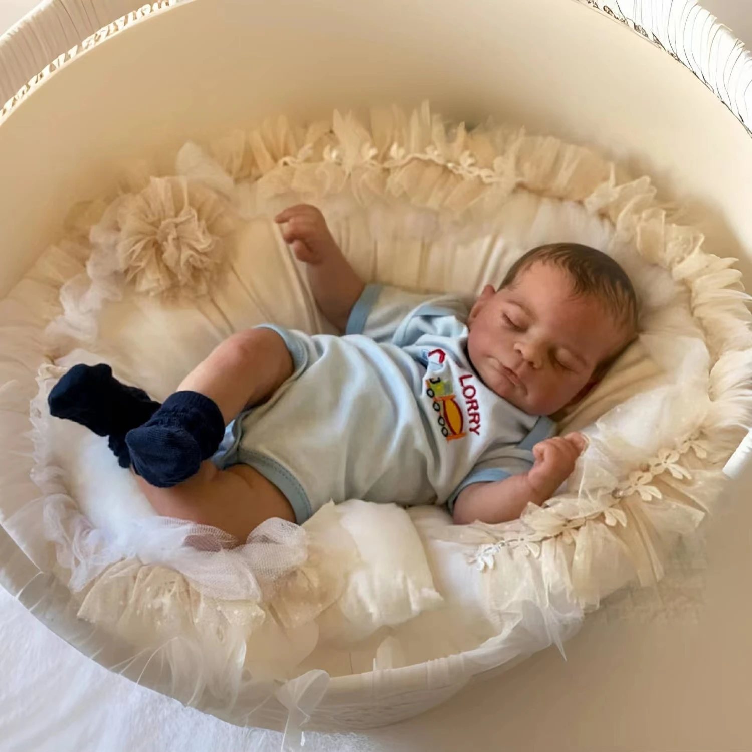 Timothy Full Body Siliconen Vinyl Bebe Reborn Jongen Met Geschilderd Haar Handgemaakt 3d Geschilderde Huid Zichtbaar Aderen Levensechte Pasgeboren Pop