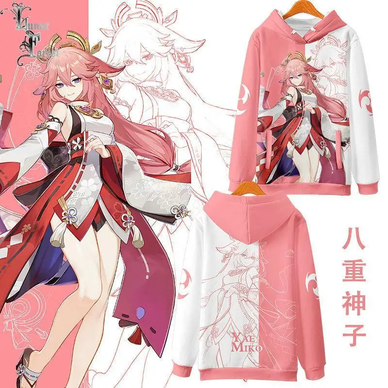 Genshin impact yae Miko เสื้อฮู้ดพิมพ์ลาย3D ผู้ชาย/ผู้หญิงเสื้อกีฬาแขนยาวเสื้อสวมหัวไซส์ใหญ่พิเศษ4XL