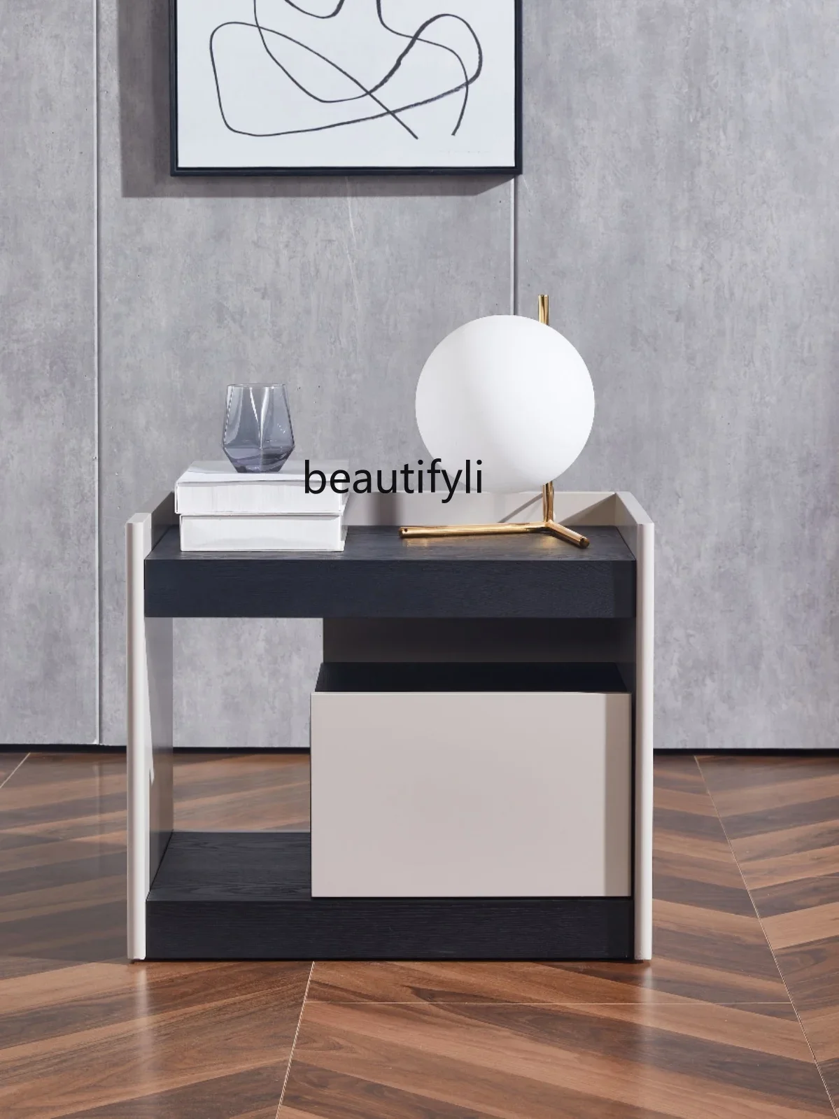 طاولة بجانب السرير بتصميم إيطالي بسيط وخزانة بجانب السرير مصنوعة من الخشب الصلب لغرفة النوم