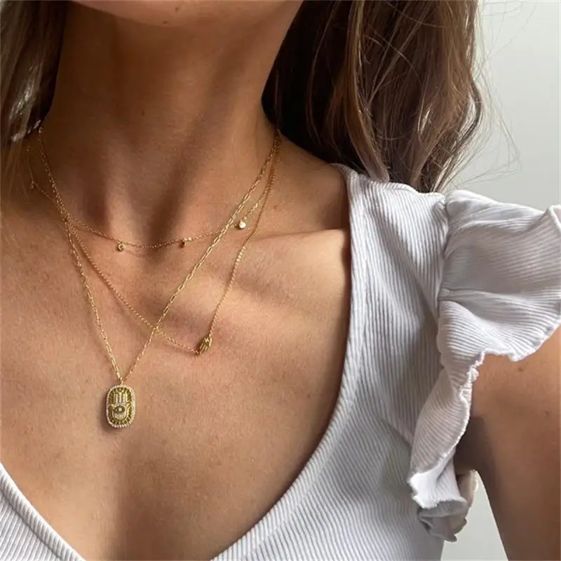 Vergoldete Halskette für Damen, Herz-Anhänger, Kreuz-Charm, böser Blick, Schmuck, modische Kristallkette, Halskette, Geschenk für Mädchen