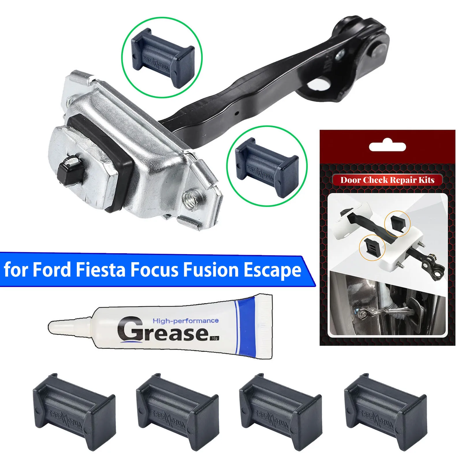 Conjunto de control de correa para puerta de coche, 4 Uds., para Ford Fiesta Focus Fusion Mondeo Escape Maverick limitador Jam bisagra Kit de reparación de flacidez
