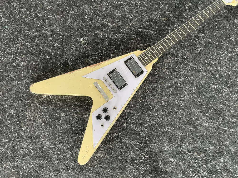 electric guitar Fly-V,cream color, 6strings guitar,2-Piece Pickup,Rosewood Fingerboard,high quality,free shipping