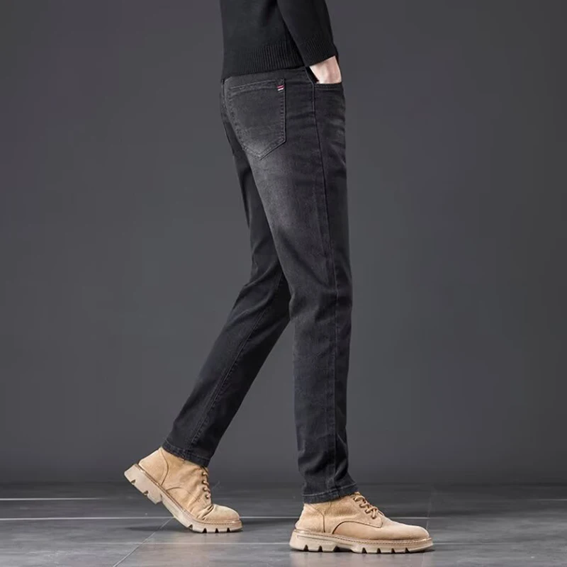 Men Loose Straight Elasticity Jeans Male Korean Style Versatile Slim Fit Denim Pants Vintage Smart Casual Blue-Gray Trousers