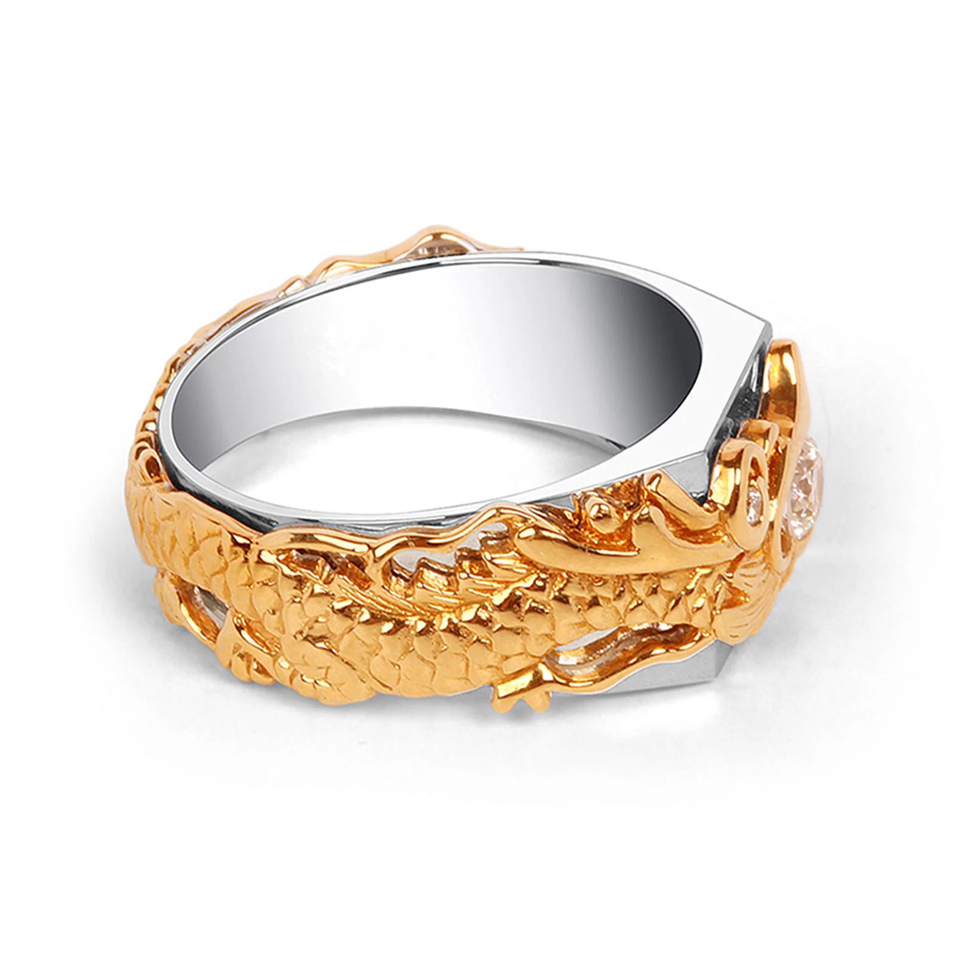Preciousness 24K 9999 Pure Gold  Ba Qi Long Pattern Color Split Ring with Diamond for Men and Women