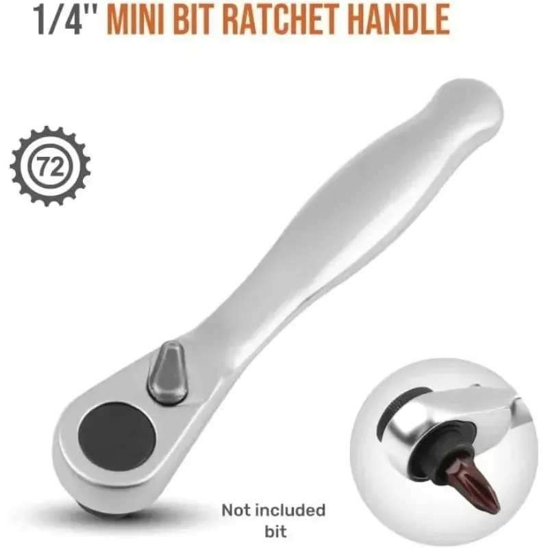 Ratchet Wrench - 1/4 Drive Ratchet Handle with 72 Teeth Quick Release, Screwdriver Bits Hand Tool for Auto Motorcycle Repair image 4
