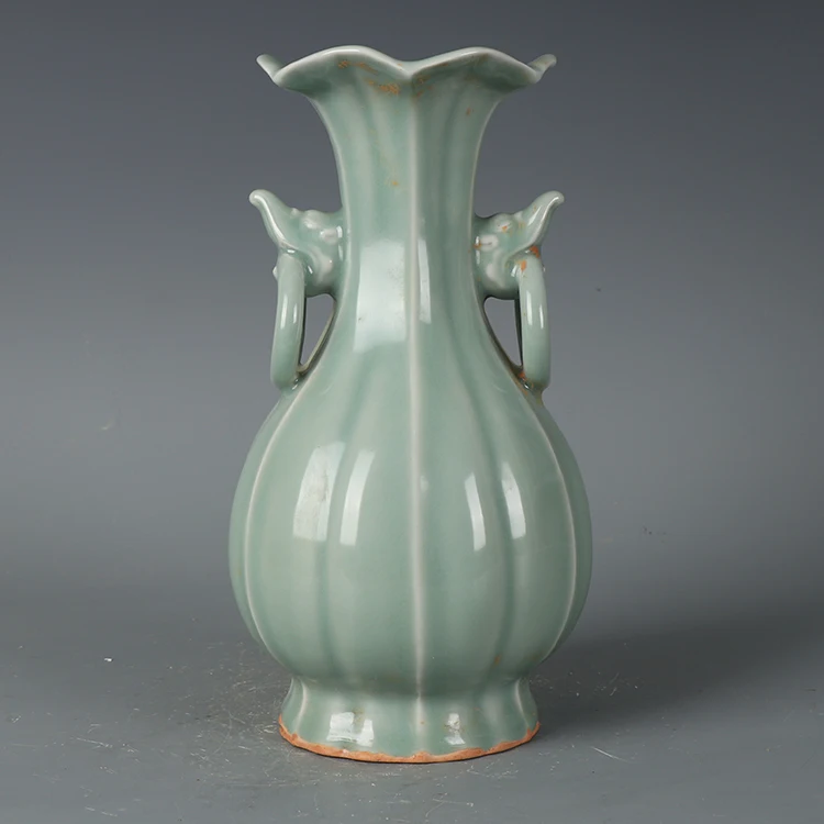 Песня Лунцюань, порошок, зеленая глазурь, цветок, рот, бутылка ручной работы, двойное кольцо, сто бутылок сокровищ, антикварные антикварные старые