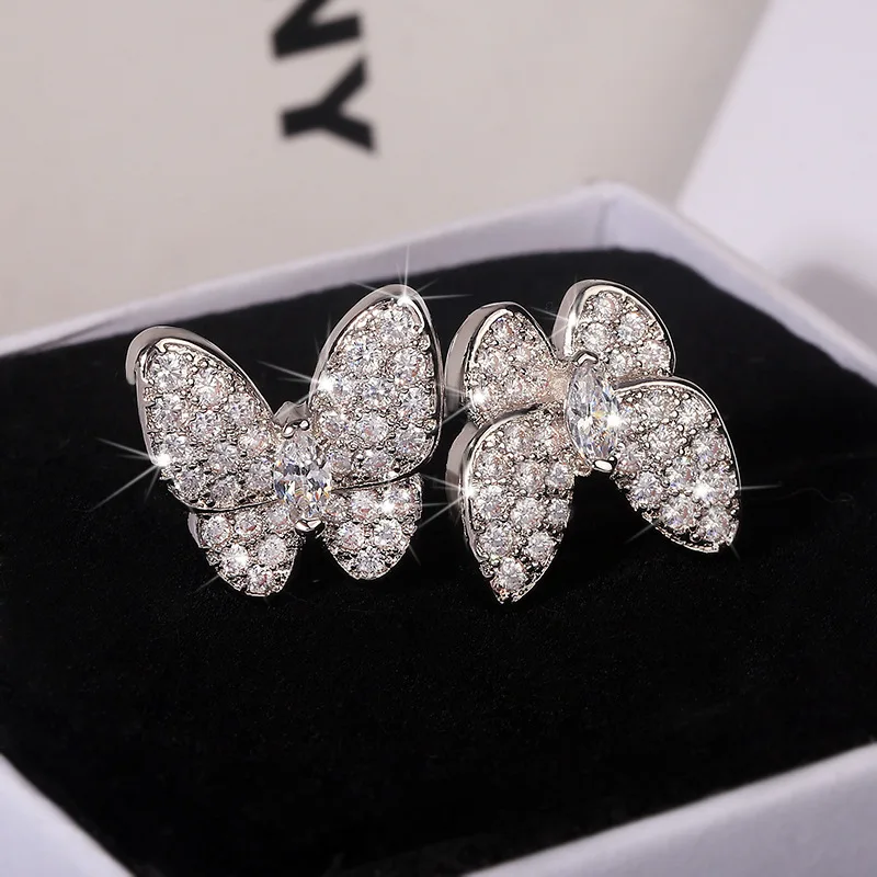 

2022 NEW Trend Super Shimmering Butterfly Full Of Diamond Stud Earrings For Women Zircon Silver-Plated Valentine's Gift Jewelry