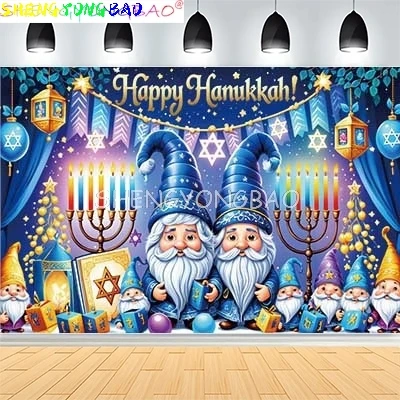 Judaism Happy Hanukkah Background Jewish Jesus Passover Candlestick Party Candles Kwanzaa Bread Decor Photography Backdrop IS-06