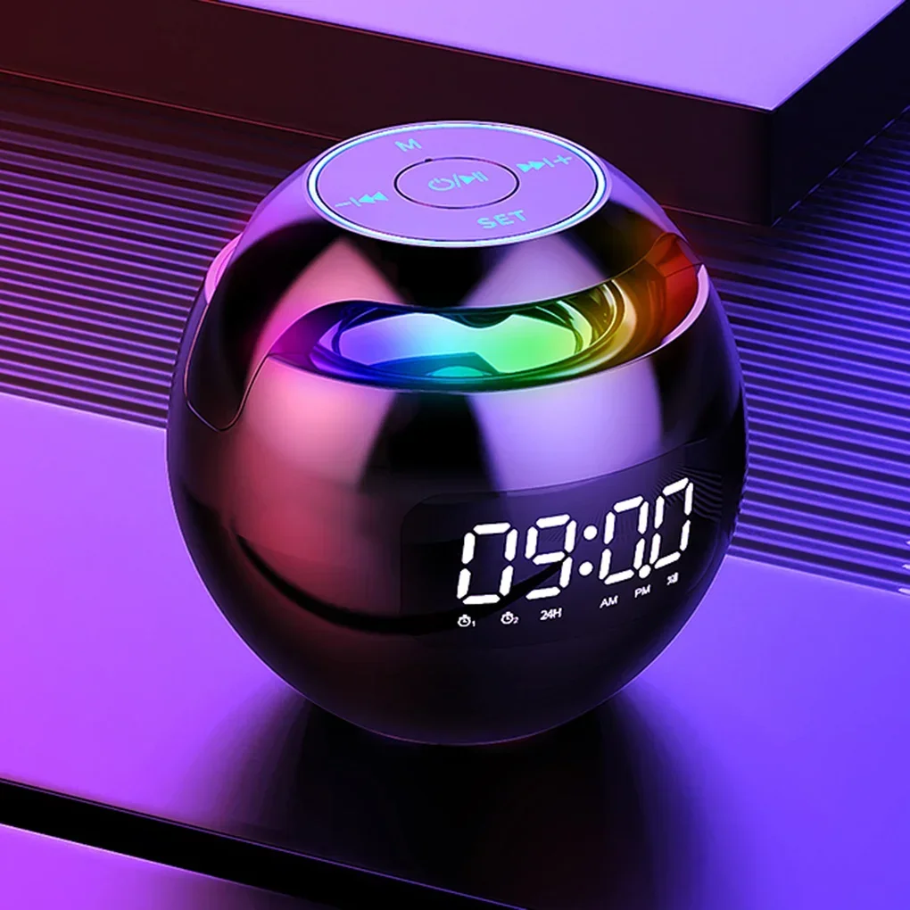 Bluetooth Speaker with LED Alarm Clock Music Player Mini Wireless Ball Shape Stereo G90 Sound Box Support TF Card FM Radio