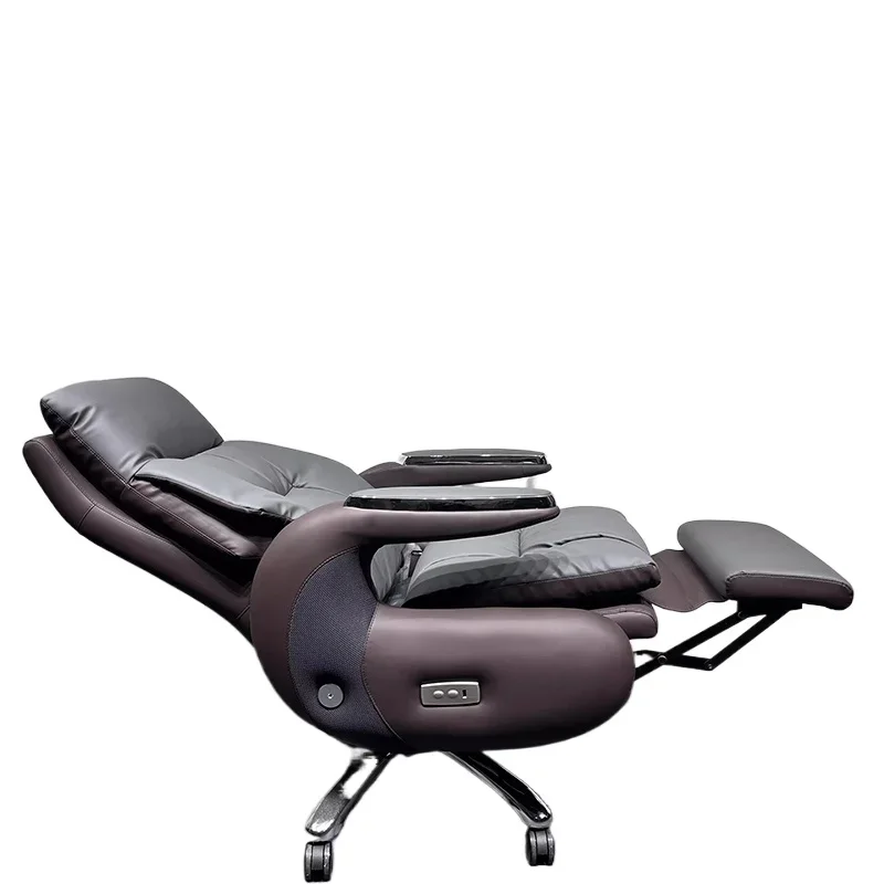 #Recliner Computer Chair With Wheels Solid Wood Frame Electric Footrest Leather Office Chair 7-Point Vibrating Bedroom Armchair