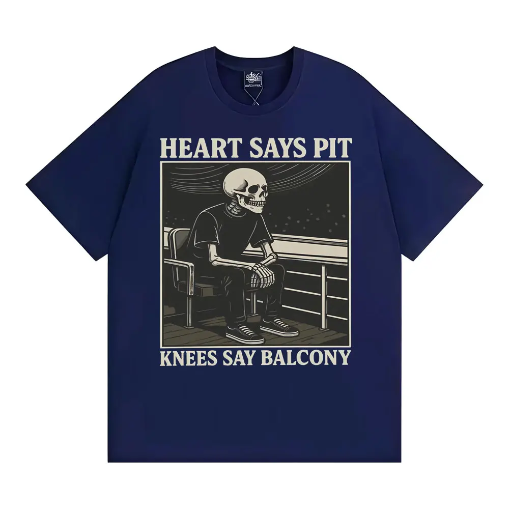 Heart Says Pit Knees Say Balcony Vintage Gothic Graphic T Shirt Funny Skeleton Meme T-shirts Men Women Casual Cotton Tshirt Tops