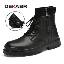 DEKABR Genuine Leather Autumn Winter Men Boots Warm Fur Plus Trend Waterproof Ankle Boots Men Fashionable British Style Boots