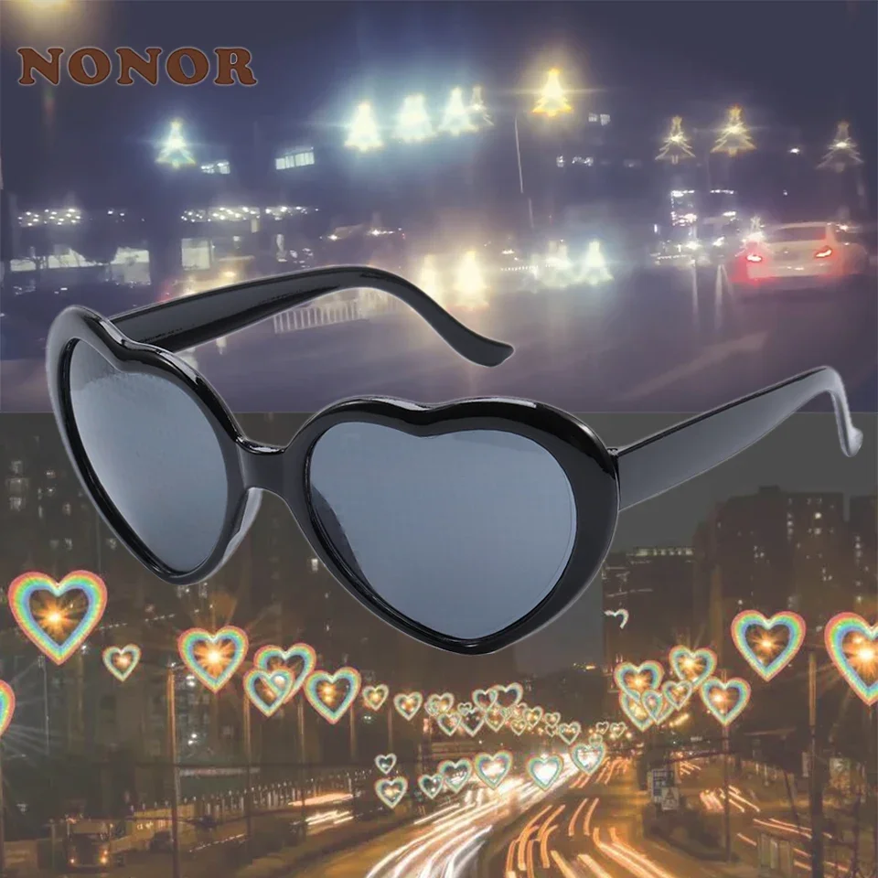 NONOR Christmas Gift Heart Shaped Love Effects Glasses Watch The Lights Change to Heart Shape At Night Diffraction Glasses