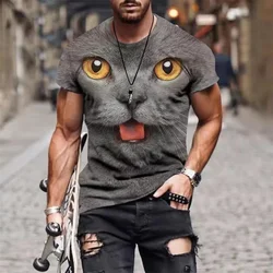 Animal Cat Print Men's T-shirt Harajuku Cute Loose Short-sleeved Tops Fashion Simple T Shirt Oversized Men Women Unisex Clothing